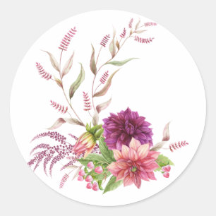 Burgundy - Marsala Floral Classic Round Sticker