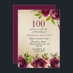 Burgundy Marsala Floral Gold 100th Birthday Invite<br><div class="desc">Burgundy Marsala Floral Gold 100th Birthday Invite

See matching collection in niche and nest store

Beautiful elegant burgundy flowers. Hand painted watercolor perfect for your bridal shower</div>