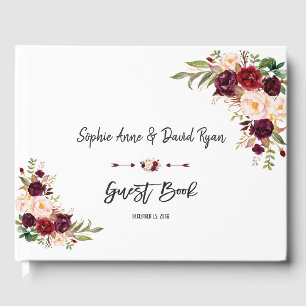 Burgundy Marsala Floral Handwriting Guest Book