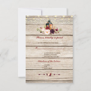 Burgundy Marsala Floral Lantern Wedding RSVP