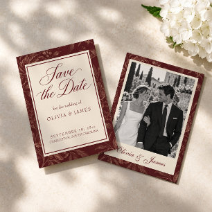 Burgundy Marsala Floral Photo Romantic Save The Date