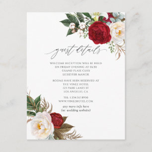 Burgundy - Marsala Floral Wedding Guest Details Enclosure Card