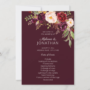 Burgundy Marsala Floral Wedding Program V2 Invitation