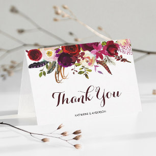 Burgundy Marsala Floral Wedding Thank You
