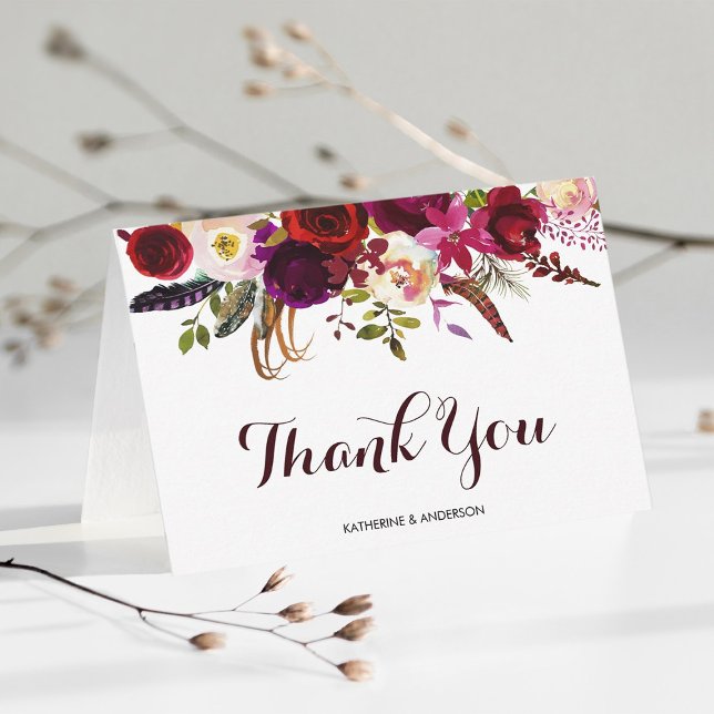 Burgundy Marsala Floral Wedding Thank You (Creator Uploaded)
