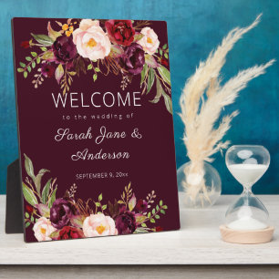 Burgundy Marsala Floral Welcome Sign Plaque
