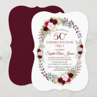 Burgundy Marsala Floral Wreath 50th Birthday