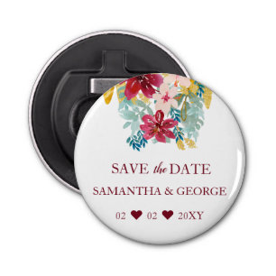 Burgundy Marsala Gold Floral Botanical Wedding Bottle Opener