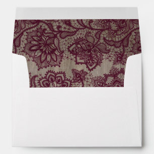 Burgundy - Marsala Lace Rustic Wood Envelopes