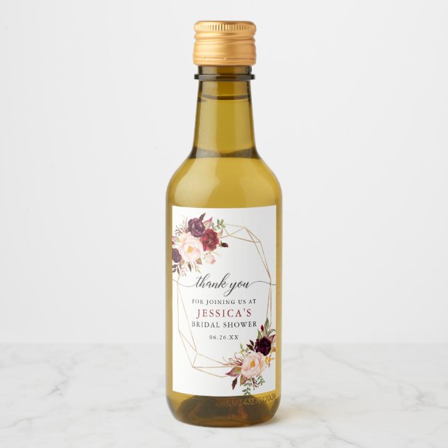 Burgundy Marsala Mini Wine Bottle Labels (Front)