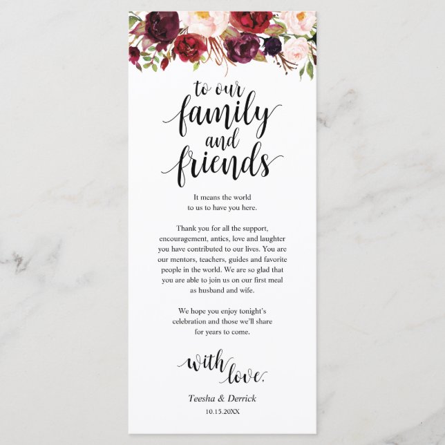 Burgundy Marsala, Place Setting Thank You Card (Front)