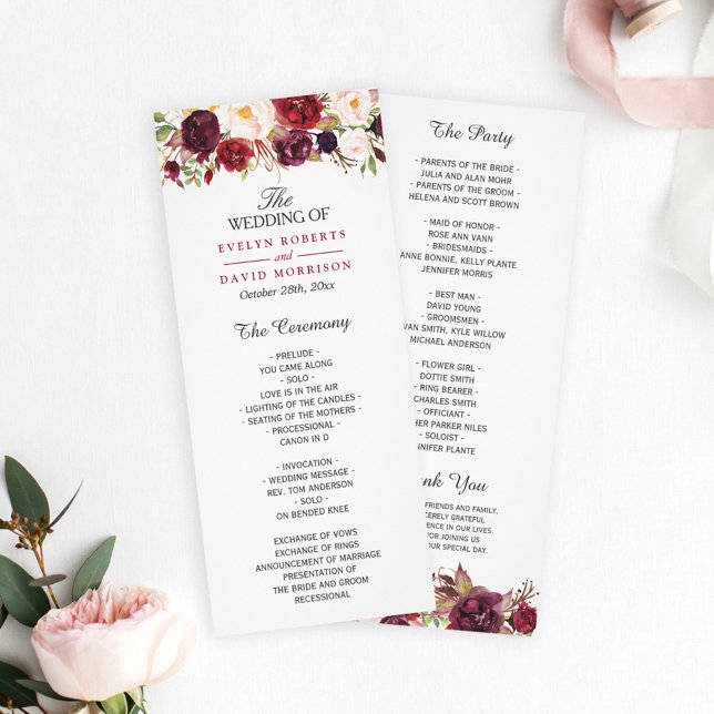 Burgundy Marsala Red Floral Chic Wedding Program Programme (Creator Uploaded)