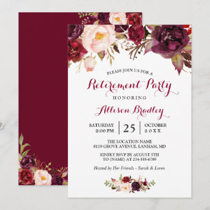 Burgundy Marsala Red Floral Retirement Party Invitation