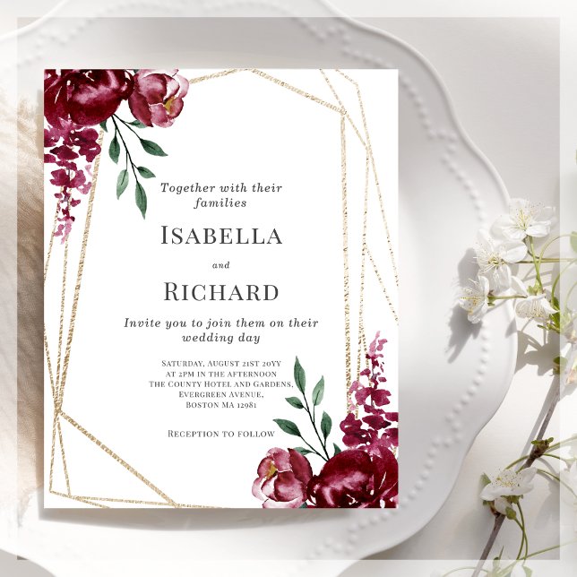 Burgundy | Marsala Red Floral Wedding Invitation (Creator Uploaded)