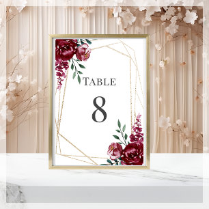 Burgundy Marsala Red Floral Wedding Table Number
