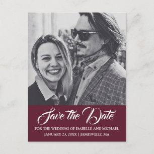 Burgundy Marsala Red Photo Save the Date Postcard