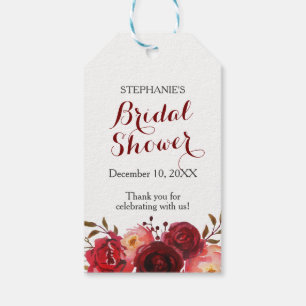Burgundy Marsala Red Roses Floral Bridal shower Gift Tags