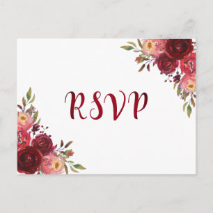 Burgundy Marsala Red Roses Floral RSVP Invitation Postcard