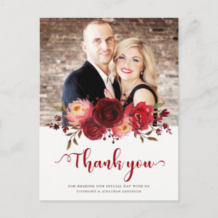 Burgundy Marsala Red Roses Floral Thank you Postcard