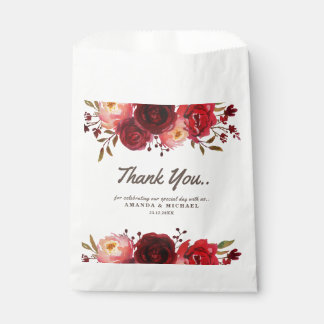 Burgundy Marsala Red Roses Floral Wedding Favour Bags