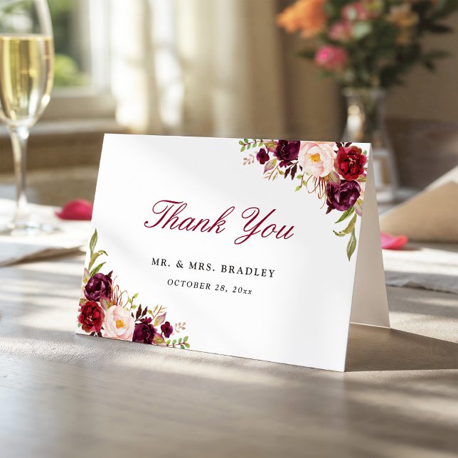 Burgundy Marsala Red Rustic Floral Thank You (Creator Uploaded)