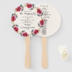 Burgundy Marsala Romantic Floral Wedding Program Hand Fan
