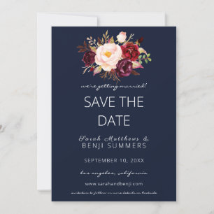 Burgundy Marsala Save the Date Change Navy Invitation