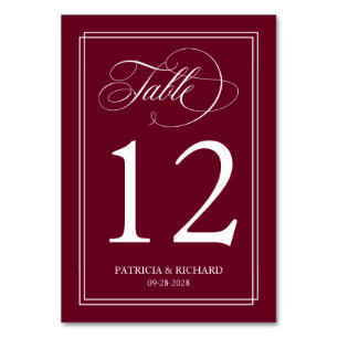 Burgundy Marsala Simple Elegant Wedding Table Number