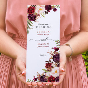 Burgundy Marsala Tri-Fold Wedding Program Flyer