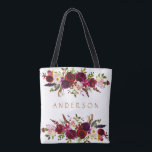 Burgundy Marsala Watercolor Bohemian Floral<br><div class="desc">Bohemian style Allover Print Tote Bag featuring watercolor illustration of burgundy,  Marsala,  red and pink peonies and roses with feathers accent. Use “Customise” button to change the colours,  sizes and fonts. This is perfect for autumn | fall and winter events.  Matching items are also available.</div>