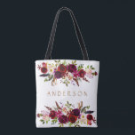 Burgundy Marsala Watercolor Bohemian Floral Tote Bag<br><div class="desc">Bohemian style Allover Print Tote Bag featuring watercolor illustration of burgundy,  Marsala,  red and pink peonies and roses with feathers accent. Use “Customise” button to change the colours,  sizes and fonts. This is perfect for autumn | fall and winter events.  Matching items are also available.</div>