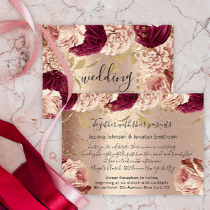 Burgundy Marsala Wedding Rose Gold Roses Pink Invitation