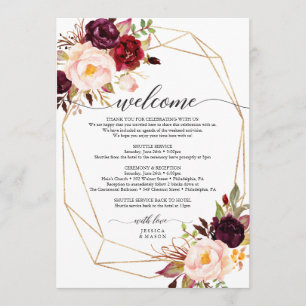 Burgundy Marsala Wedding Welcome Itinerary Letter Programme
