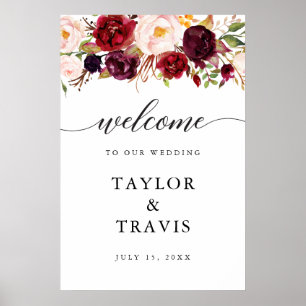 Burgundy Marsala Wedding Welcome Sign Poster