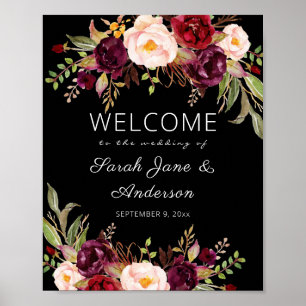 Burgundy Marsala Welcome Sign Poster Black