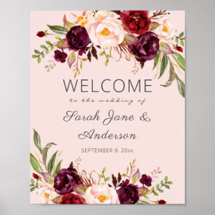 Burgundy Marsala Welcome Sign Poster Pink