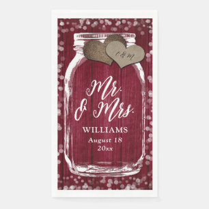 Burgundy Mason Jar Barn Wood Mr. & Mrs. Wedding Napkin