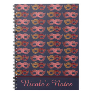 Burgundy Masquerade Masks Pattern Personalised Notebook