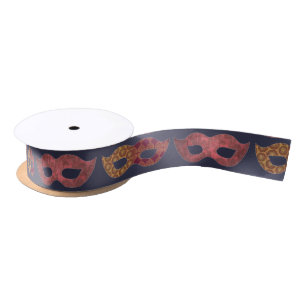 Burgundy Masquerade Masks Pattern Satin Ribbon