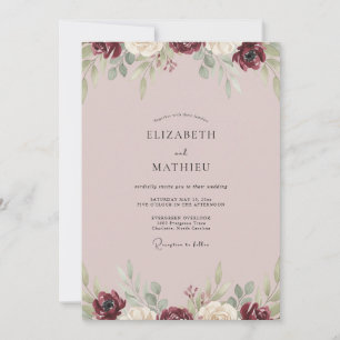 Burgundy Mauve Foliage Eucalyptus Wedding Invitation