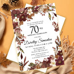 Burgundy Mauve Ivory Fall Floral 70th Birthday Invitation<br><div class="desc">Elegant burgundy,  mauve and ivory white fall flowers create a very pretty floral frame. Berries and branches give it a modern and rustic Boho vibe. The birthday celebrant's name is written in a timeless script font. This item is part of the Burgundy,  Mauve and White Floral collection.</div>