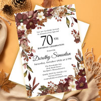 Burgundy Mauve Ivory Fall Floral 70th Birthday
