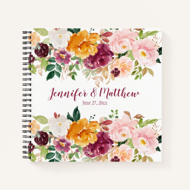 Burgundy, Mauve, Saffron, Pink Floral Guestbook Notebook (Front)