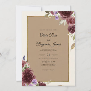 Burgundy Mauve Watercolor Wedding Invitation