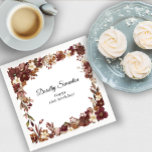 Burgundy Mauve White Fall Flower 40th Birthday Napkin<br><div class="desc">Elegant burgundy, mauve and ivory white fall flowers create a very pretty floral frame. Berries and branches give it a modern and rustic Boho vibe. The birthday celebrant's name is written in a timeless script font. Two lines of text below let you customise your birthday message. This item is part...</div>