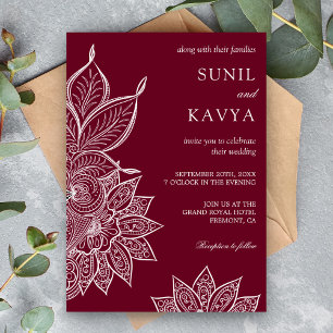 Burgundy Mehendi Henna Indian Wedding Invitation