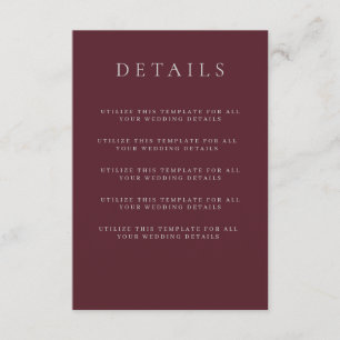 Burgundy Merlot Wedding Details Enclosure Card