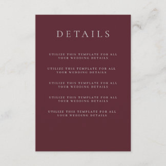 Burgundy Merlot Wedding Details Enclosure Card