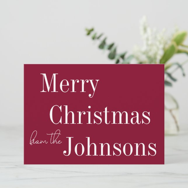 Burgundy Merry Christmas Holiday Card (Standing Front)