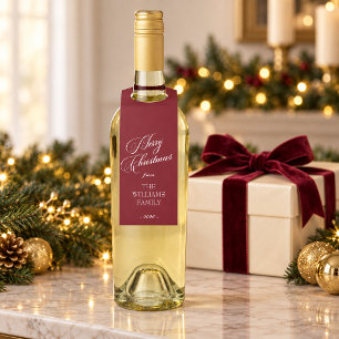 Burgundy Merry Christmas Personalised Bottle Tag